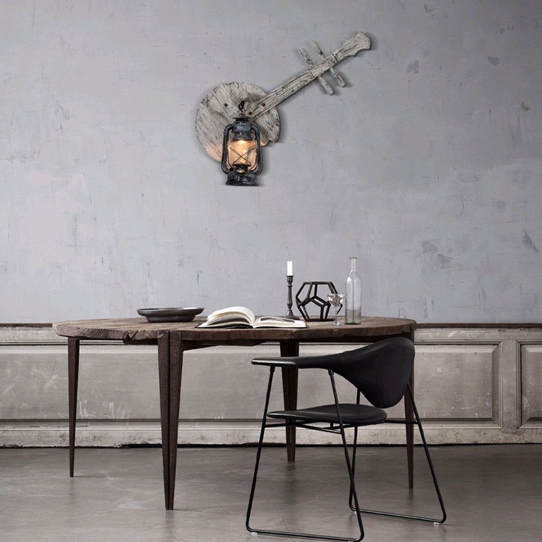 Wall Lamp — Black Metal & Wood Living Room