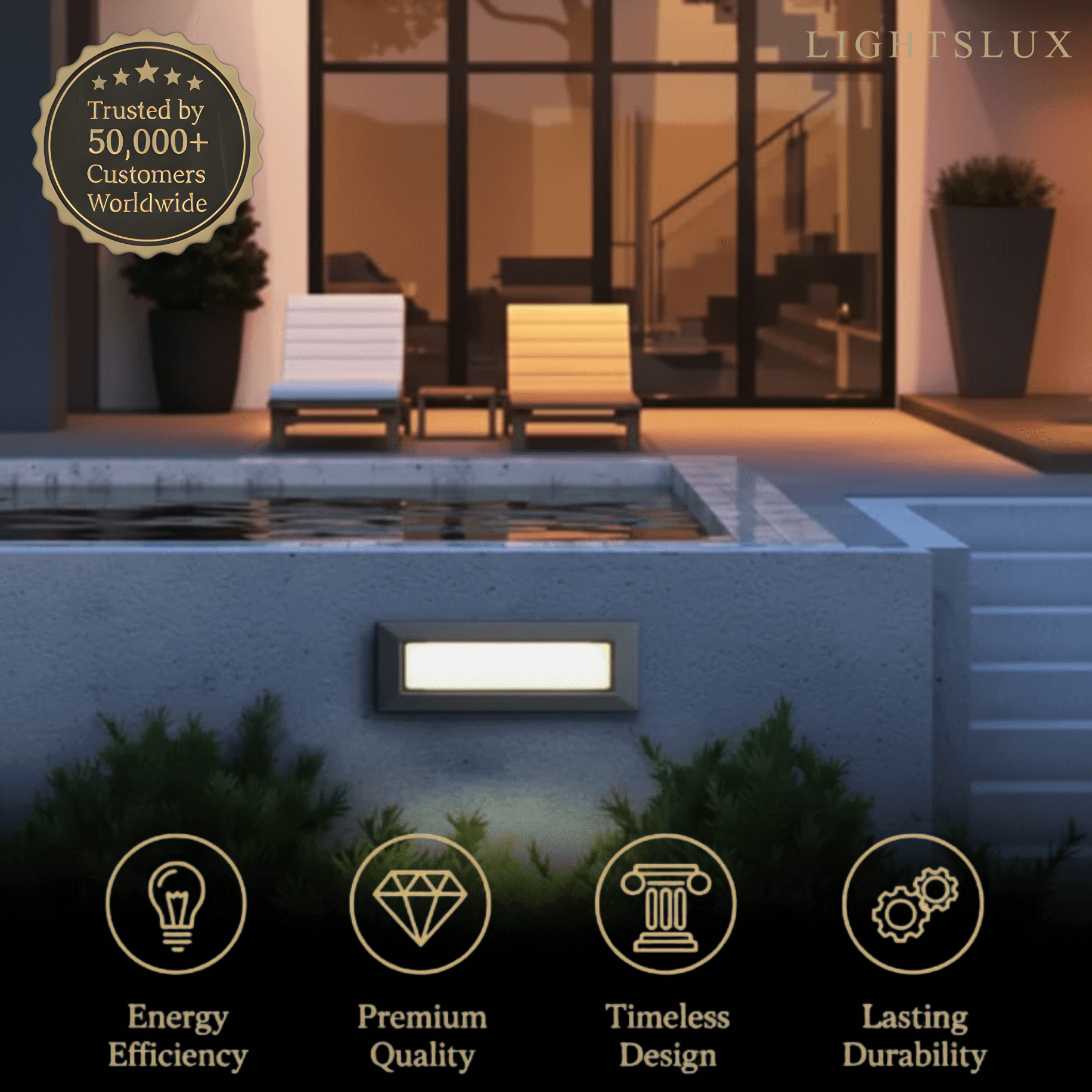 Arcato Minimalist Black LED Deck Step Light – Wall Light with Sensor for Stairs/Garden