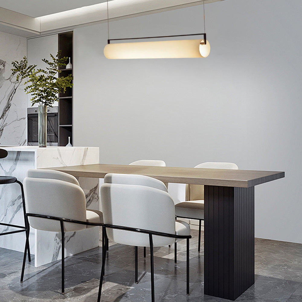 White Pendant Light – Cylindrical Metal & Acrylic Fixture