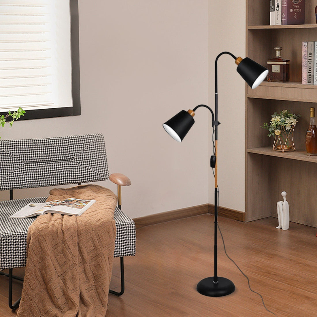 Floor Lamp — Black/White Metal with Adjustable Living Room