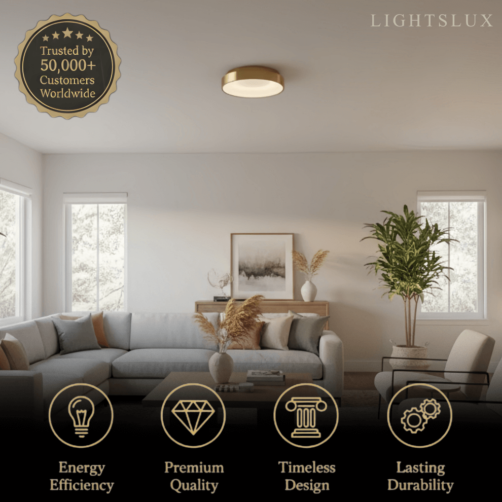 Arcato Modern Flush Mount Ceiling Light – Gold/ Black Dimmable LED for Living Room