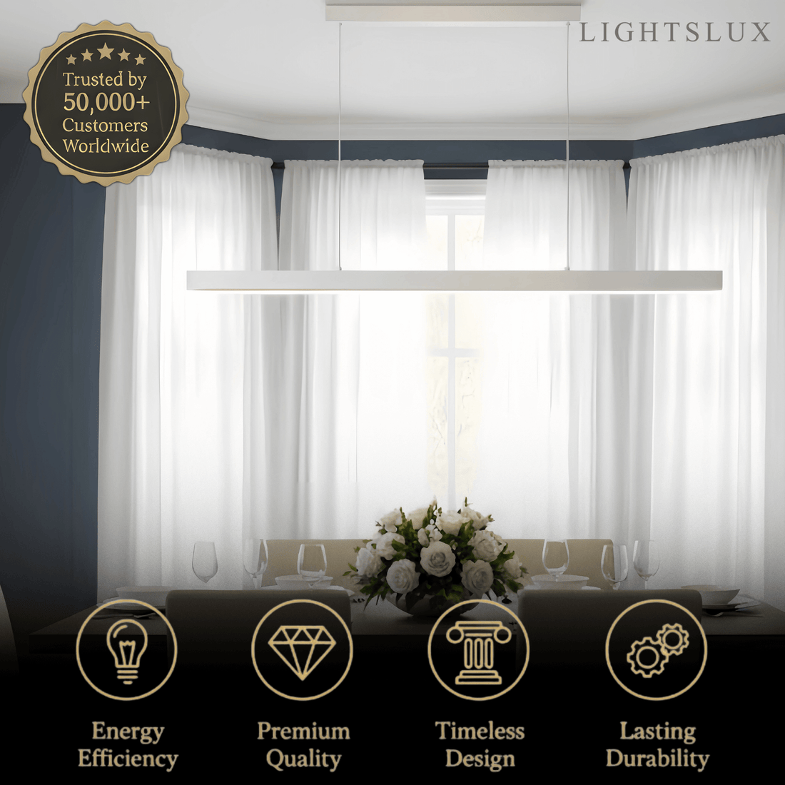 Arcato Minimalist Dimmable Linear Pendant Light – Black or White Acrylic for Dining Room