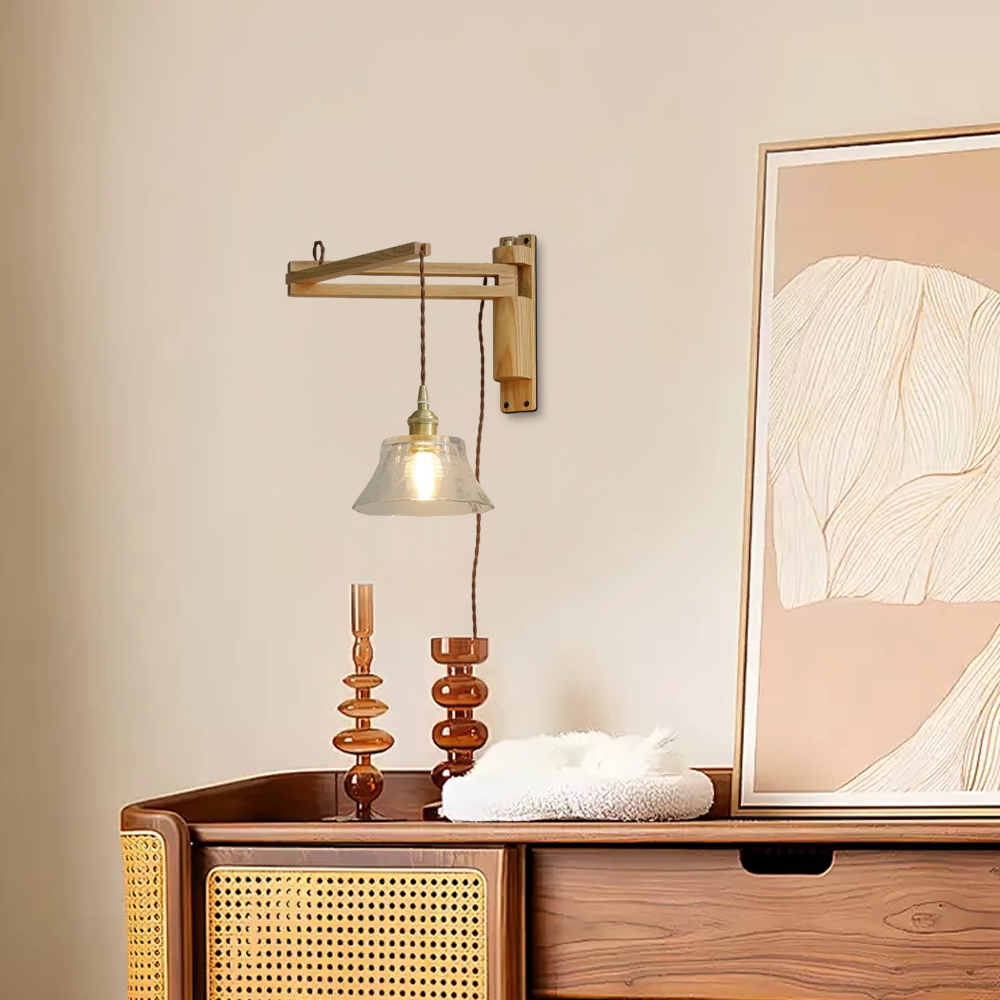 Wall Lamp — Walnut Wood & Ceramic Shade for Bedroom