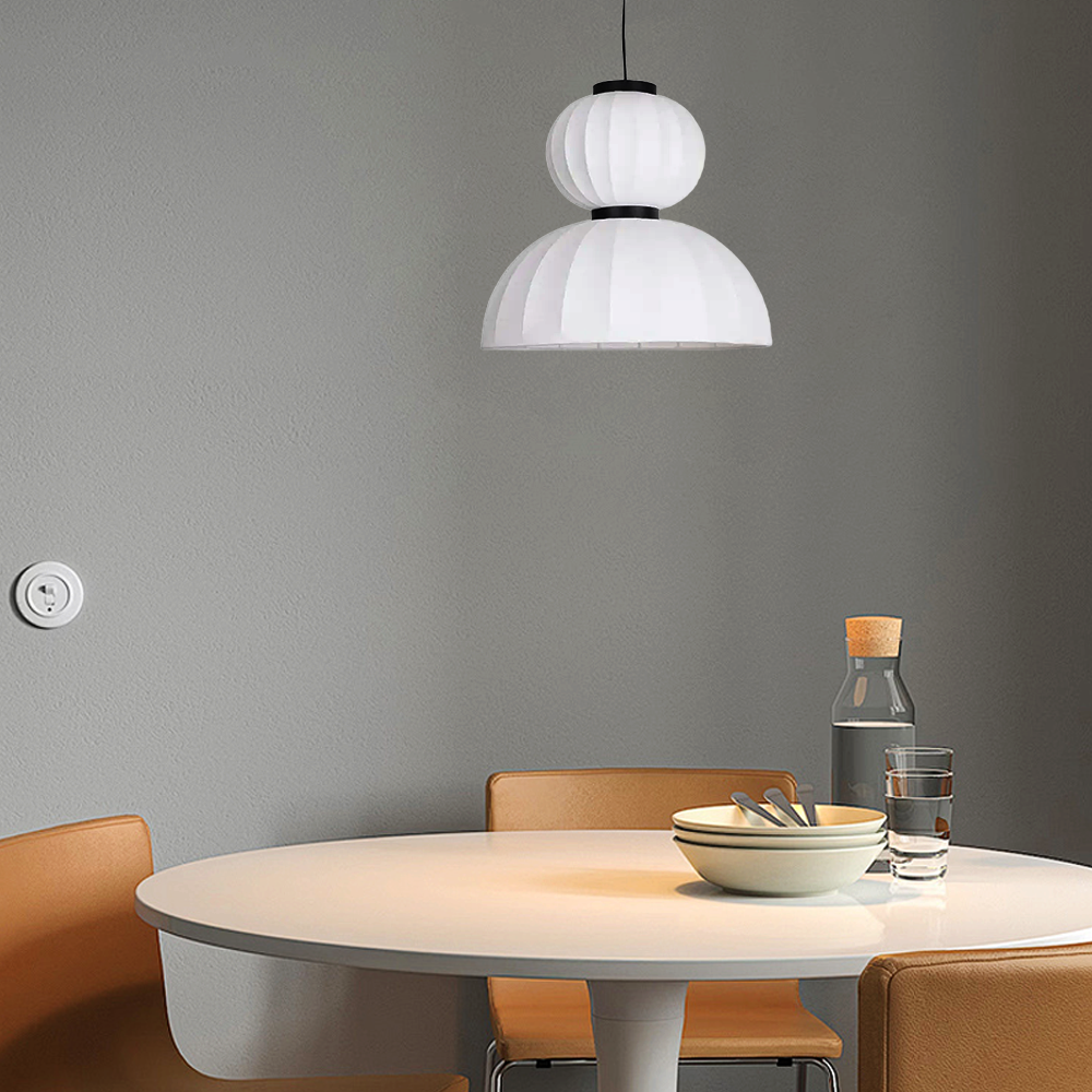 Pendant Light — White Artificial Silk & Metal with 3-Color