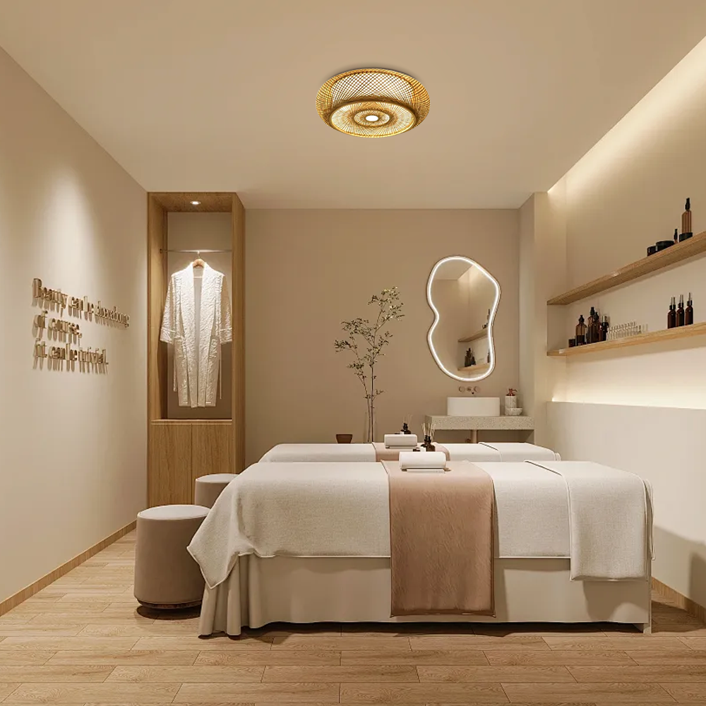 Bamboo Ceiling Light — Round Rattan Woven