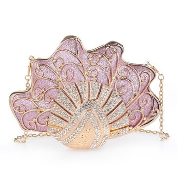 VAELON Shell-Shaped Rhinestone Evening Clutch – Luxury Hard-Shell Handbag for Weddings & Galas