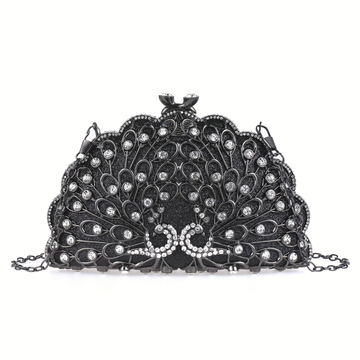 VAELON Exotic Peacock Rhinestone Clutch – Luxury Hard-Shell Evening Bag for Galas & Weddings